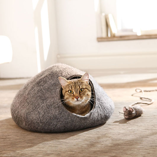 Katze in Katzenhöhle aus Filz