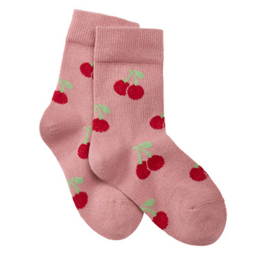 Socke mit Kirschmuster aus Bio-Baumwolle, rose