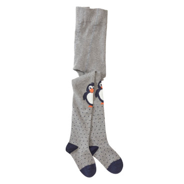Kinderstrumpfhose Pinguin aus Bio-Baumwolle, grau-melange-gepunktet