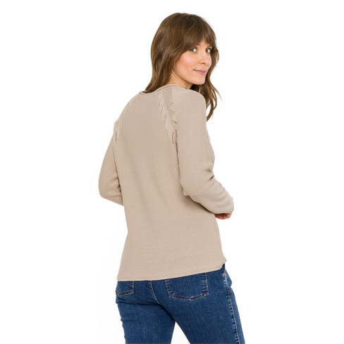 Pullover mit Ajourdetail aus reiner Bio-Baumwolle, beige