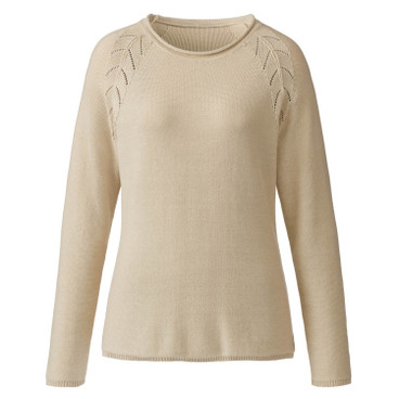 Pullover mit Ajourdetail aus reiner Bio-Baumwolle, beige