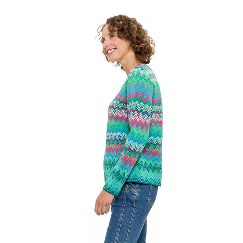 DUNQUE Jacquard-Pullover aus reiner Bio-Baumwolle, blau-gemustert | Waschbär