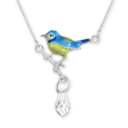 Collier &quot;Blaumeise&quot;, Anhänger emailliert, silber