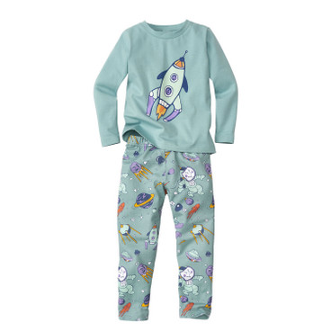 Pyjama aus Bio-Baumwolle mit Elastan, wasserblau