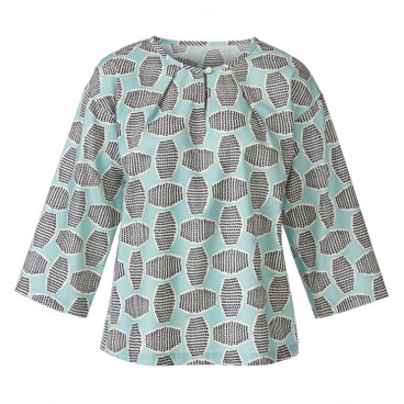 Kimono-Bluse in A-Linie aus Bio-Baumwolle, wasserblau-gemustert