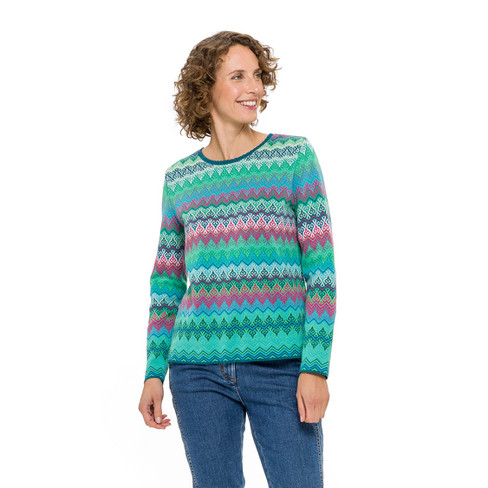 DUNQUE Jacquard-Pullover aus reiner Bio-Baumwolle, blau-gemustert | Waschbär