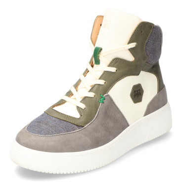 Sneaker aus Bio-Leder, grau-multicolor