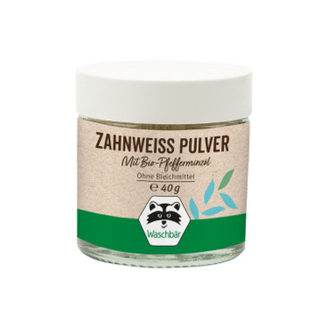Zahnweiss Pulver mit Bio-Pfefferminzöl, 40 g