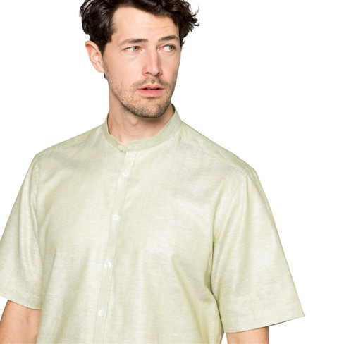 Kurzarmhemd mit Glanzeffekt aus reiner Bio-Baumwolle, grün-melange