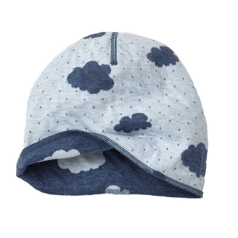 Wende-Mütze mit Wölkchen aus Bio-Baumwolle, jeans-himmelblau