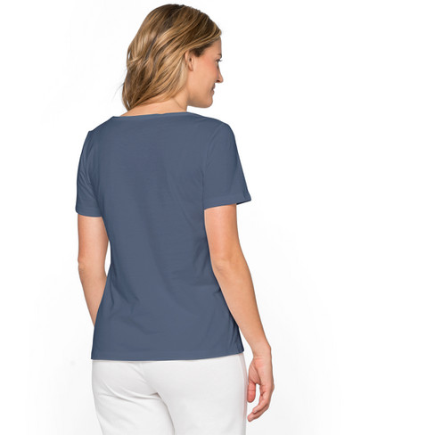 Pyjama-Shirt aus Bio-Baumwolle mit Rundhalsausschnitt, rauchblau