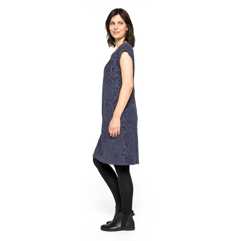 Nicki-Kleid mit Intarsien aus Bio-Baumwolle, nachtblau