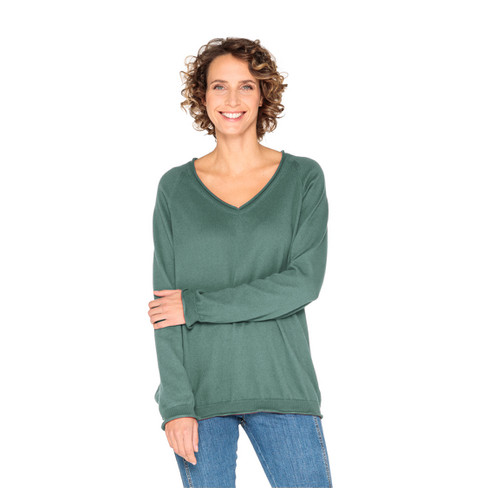 Pullover mit V-Ausschnitt aus reiner Bio-Baumwolle, lorbeer