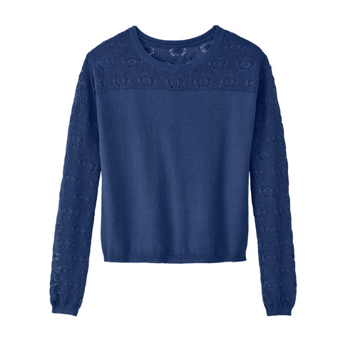 Pullover mit Ajour-Ärmeln, aus Bio-Baumwolle, tinte