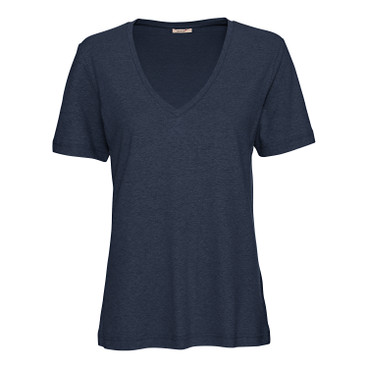 T-Shirt mit V-Ausschnitt aus Hanf und Bio-Baumwolle, marine