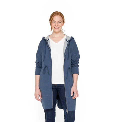 Sweatmantel mit Kapuze aus Bio-Baumwolle, jeans-melange