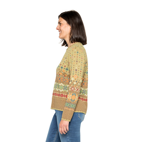 Jacquard-Pullover aus reiner Bio-Baumwolle, safran-gemustert