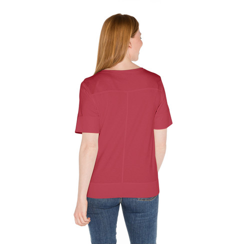 T-Shirt mit Ziernähten aus reiner Bio-Baumwolle, erdbeere