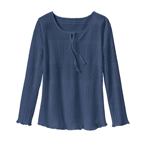 Feminines Ajour-Shirt mit Tropfenausschnitt, blaubeere